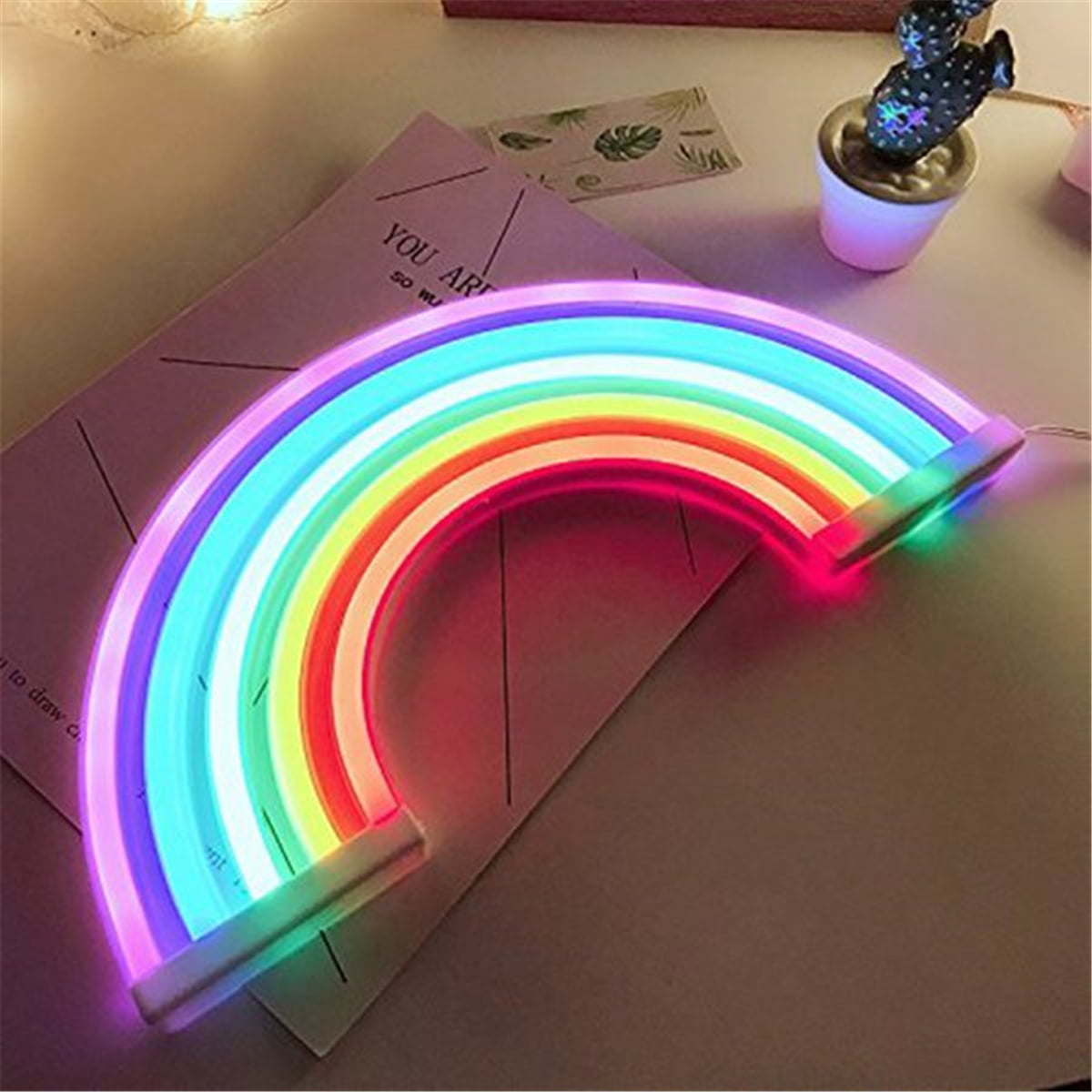 Colorful Rainbow Neon Sign LED Night Light Wall Lamp For Kids Bedroom Decor 