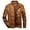 Coffee, variant on WULFUL Men's Stand Collar Leather Jacket Motorcycle Faux Leather Jackets Outwear