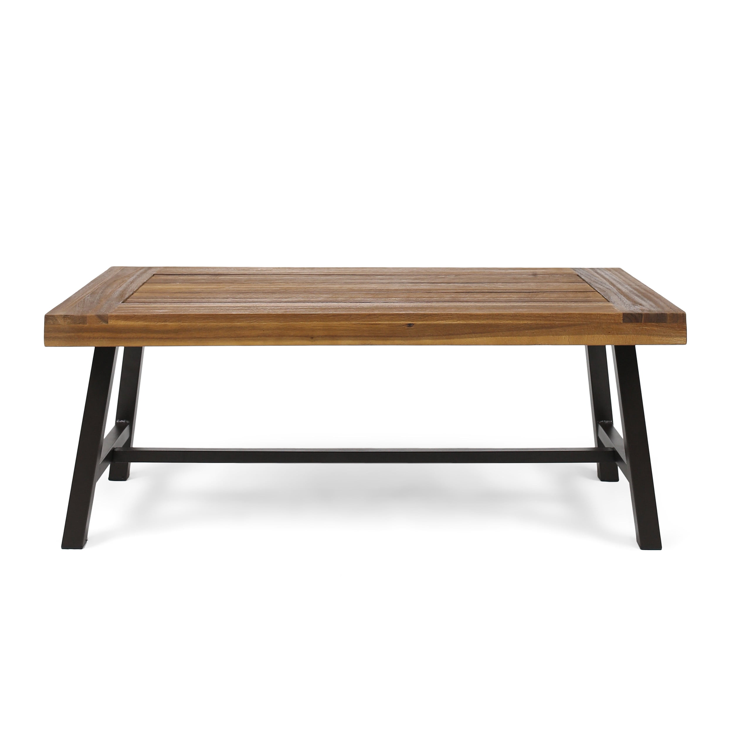 Modern Industrial Coffee Table, 45.75"W×24"D×18"H Solid Acacia Wood Slat Tabletop with Powder Coated Metal Frame for Living Room Home Decor