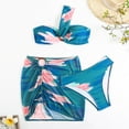 thumbnail image 6 of Womens Swimsuits 3 Piece Floral Print Bikini Set Mesh Skirt And Off Shoulder Top Dark Blue High Cut Bathing Suits M, 6 of 6