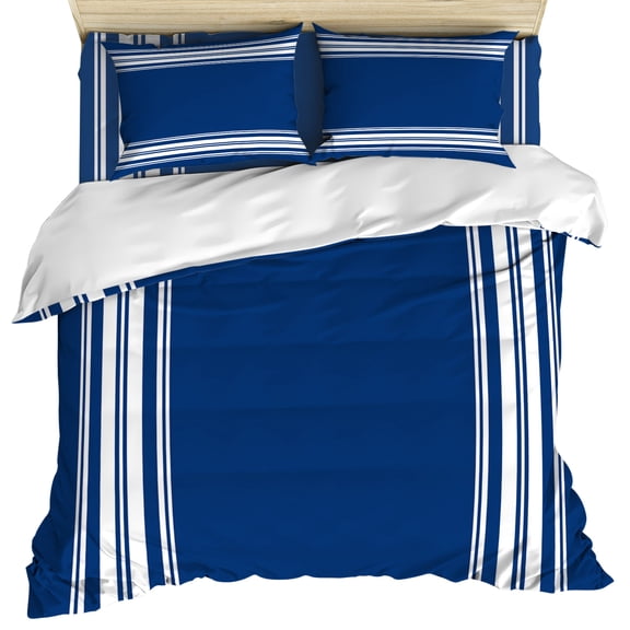 Blue Striped Duvet Cover Set, Farmhouse Blue White Stripes Soft Duvet Cover California King Bedding Set 4 Pieces, 1 Quiltcover and 2 Pillowcases with Zipper, 1 Bed Sheet for All Seasons