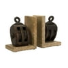 Beautiful Vintage Look Set of Rustic Wooden Pulley Bookends 7"