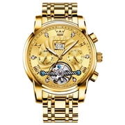 OLEVS Watch for Men Automatic Skeleton Tourbillon Mechanical Self Winding Business Luxury Dual Calendar Stainless Steel Luminous Waterproof Man Wrist Watches