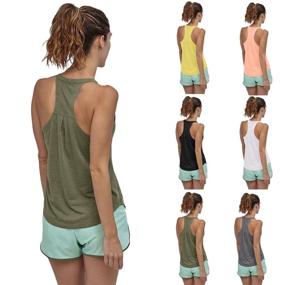 Women's Racerback Tank Top Solid Color Yoga Wear Workout Casual Sport Top