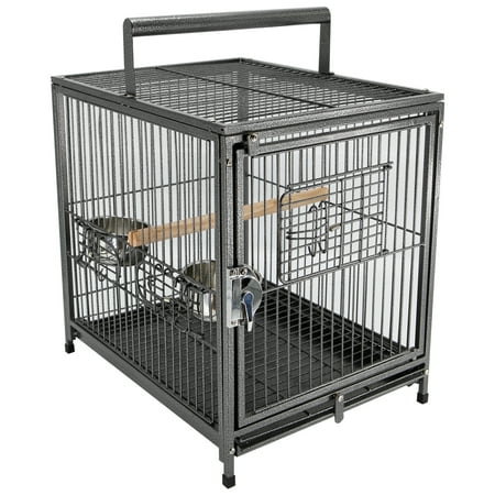 UPC: 0842525173964 | PawHut 22 Heavy Duty Wrought Iron Travel Bird Cage Carrier With Handle Perch And Accessories – Black