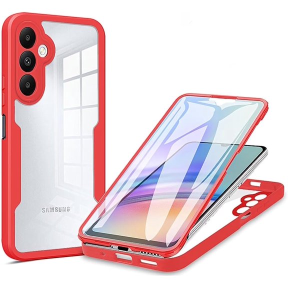 Case for Galaxy S24 FE,Slim Full-Body Rugged Protective Clear Colorful Back Hybrid 3-in-1 Case with Built-in Screen Protector Phone Case for Samsung Galaxy S24 FE 5G,2024 (Red)