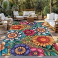 thumbnail image 2 of Boho Teal Flower Outdoor Rug for Patio/Deck/Porch, Non-Slip Large Area Rug 4 x 6 Ft, Spring Bohemia Chic Red Yellow Floral Indoor Outdoor Rugs Washable Area Rugs, Reversible Camping Rug Carpet Runner, 2 of 8