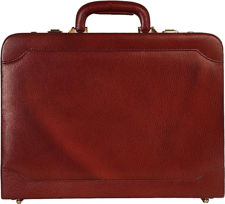 LINDSEY STREET Leather Attache Briefcase Business Handbag for Men 14 Inches Laptop MacBook Carry Case Doctors Briefcase Office Handbag
