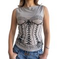 thumbnail image 1 of Pudcoco Débardeurs de Mode d'Été pour Femmes Col Rond Sans Manches, Gilet Ajusté Imprimé 3D, 1 of 9