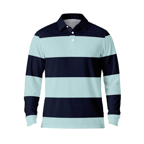 Bibifish Mens Polo Shirts Wide Horizontal Stripe Long Sleeve Polo Shirts Regular Fit Outdoor Lounge Tops
