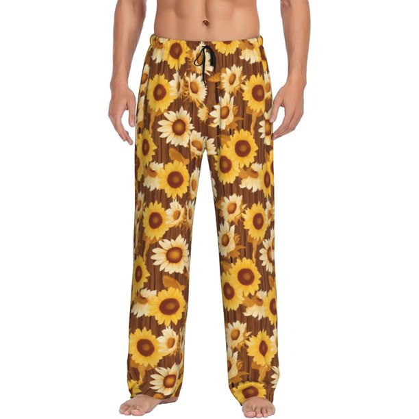 Balery Vintage Wood Grain Sunflower B Pantalones de pijama para hombre, pijama ultraligero, pantalón de descanso-Small