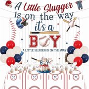 Baseball Baby Shower Decorations for Boys A Little Slugger Is On The Way Baby Shower Cake Topper Tablecloth Banner Backdrop Baseball Party Supplies for Sport Theme Party Decoration