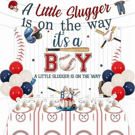 Baseball Baby Shower Decorations for Boys A Little Slugger Is On The Way Baby Shower Cake Topper Tablecloth Banner Backdrop Baseball Party Supplies for Sport Theme Party Decoration