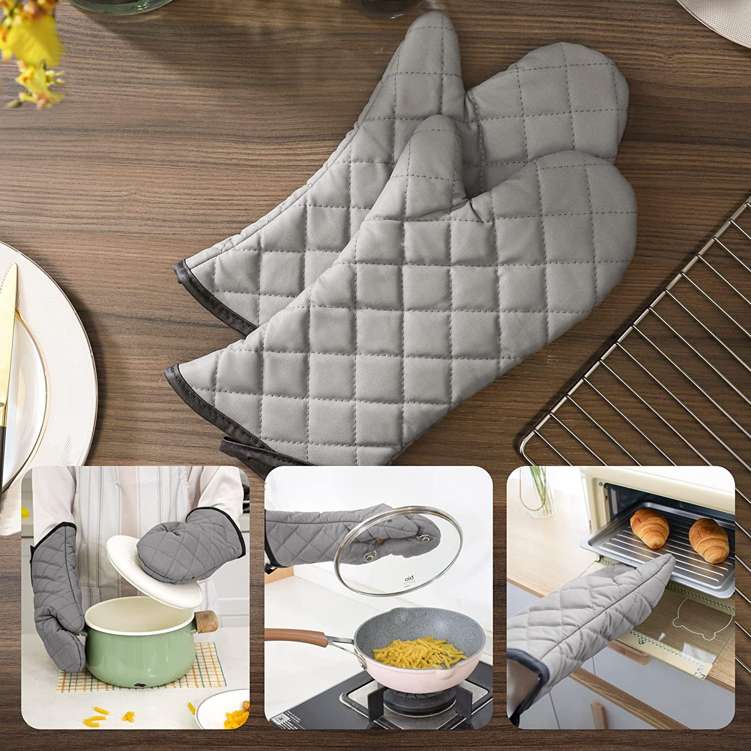 Oven Mitts 1 Pair of Quilted Terry Cloth Cotton Lining,Extra Long Professional Classic Oven Mitt Heat Resistant Kitchen Oven Gloves,16 Inch