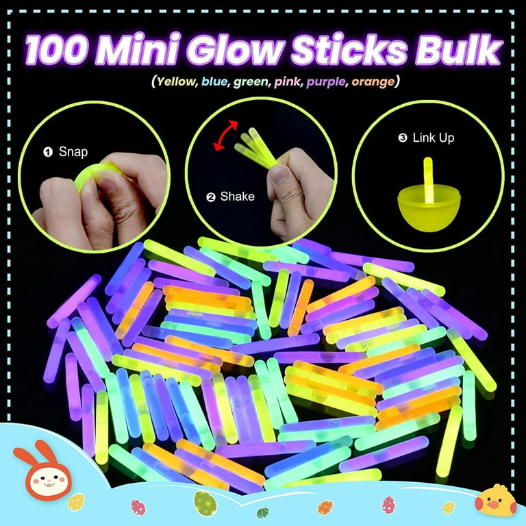 Fun Little Toys 72 Pcs 6 Colors Plastic Easter Eggs with 100 Pcs Glow Sticks Bulk, Glow in The Dark, Easter Basket Stuffers, Party Favor for Kids
