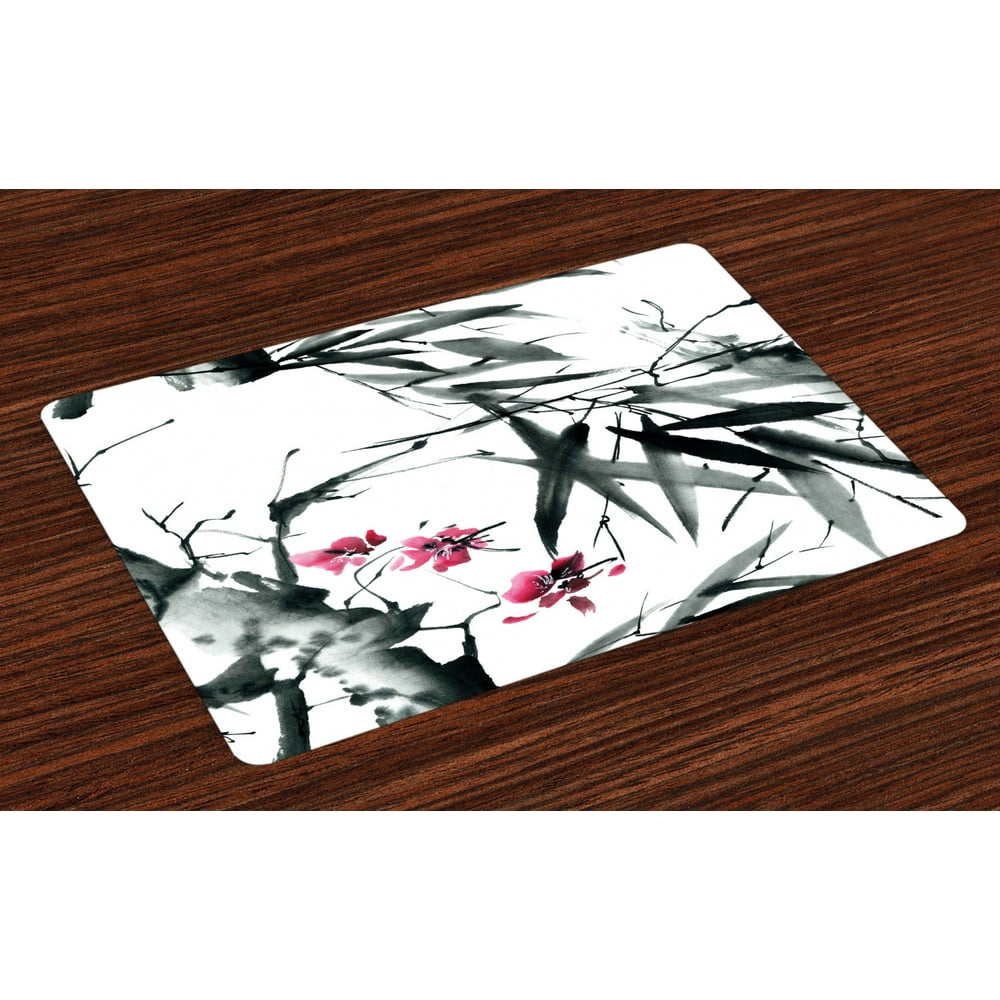 Japanese Placemats Set of 4 Natural Sacred Bamboo Stems Cherry Blossom