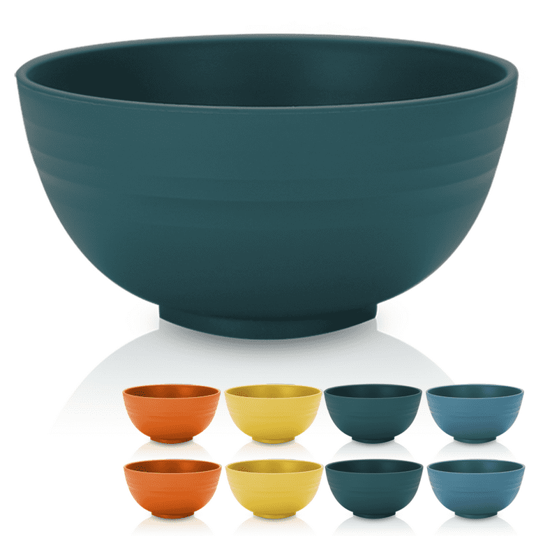 Reanea Dark Green Plastic Bowl 8 Pieces, Unbreakable and Reusable Lightweight Bowl for Rice Flour Soup Snack Salad Fruit BPA Free