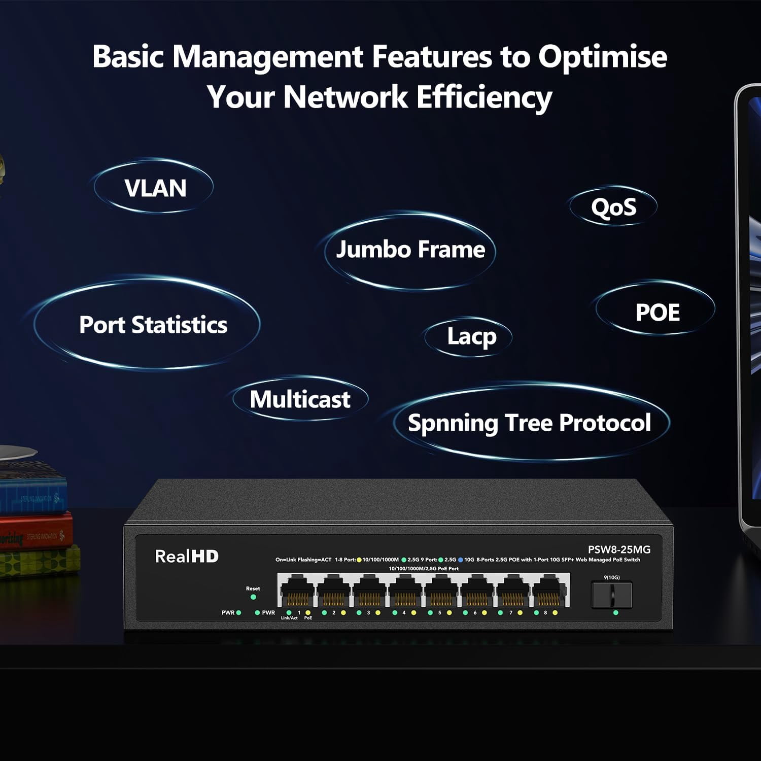 8 Port 2.5G Gigabit PoE Web Managed Switch with 10G SFP, IEEE8023af/at PoE 135W, Support WiFi6 AP, NAS, PoE Camera NVR
