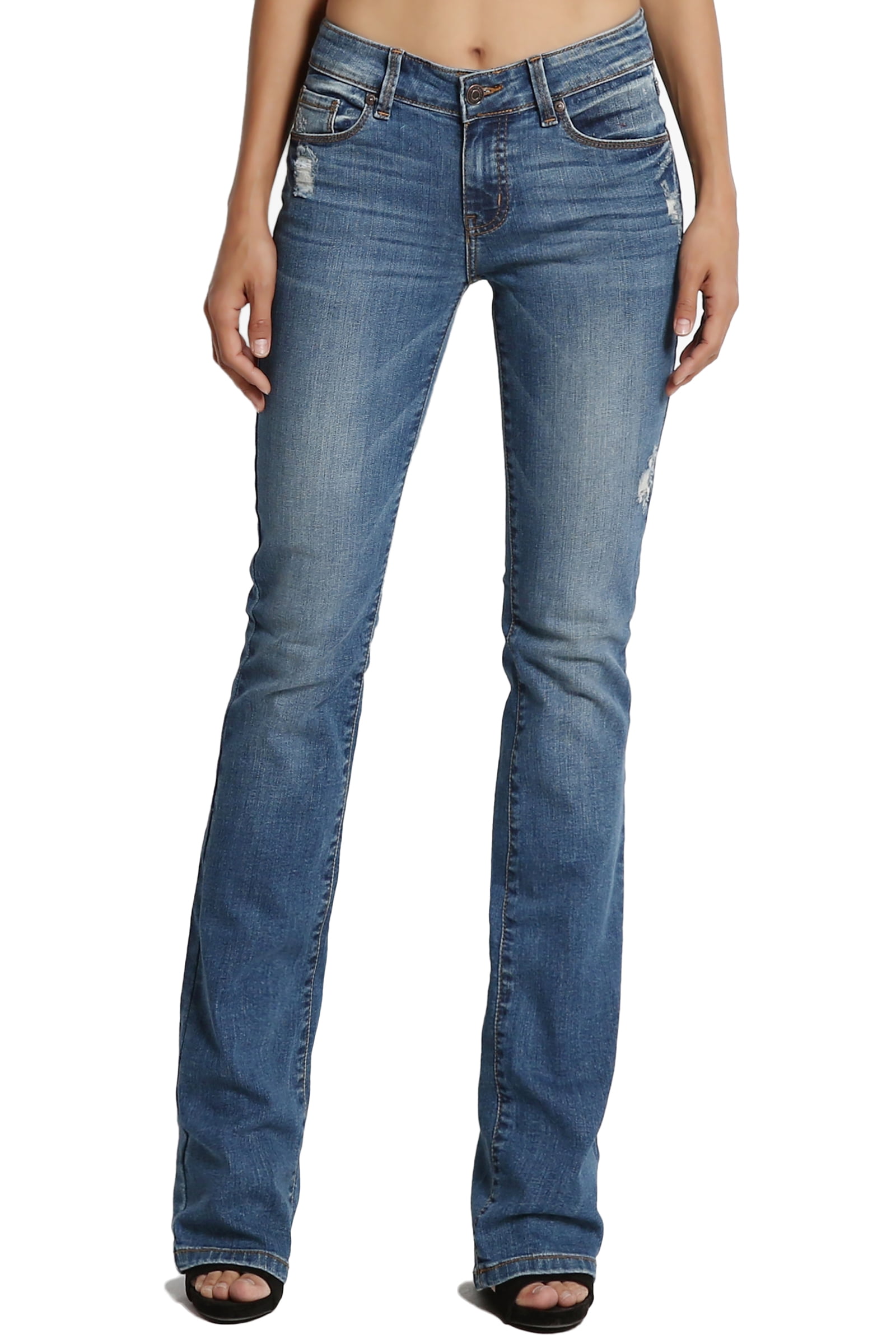 TheMogan Vintage Versatile Washed Stretch Denim Mid Rise Slim Boot Cut Jeans