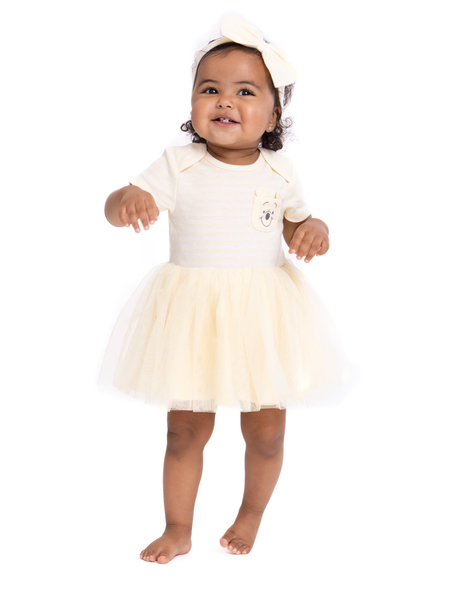 Disney Baby Wishes + Dreams Winnie the Pooh Infant Baby Dress and Bow Headband Set, 2-Piece, Sizes Newborn-12 Months