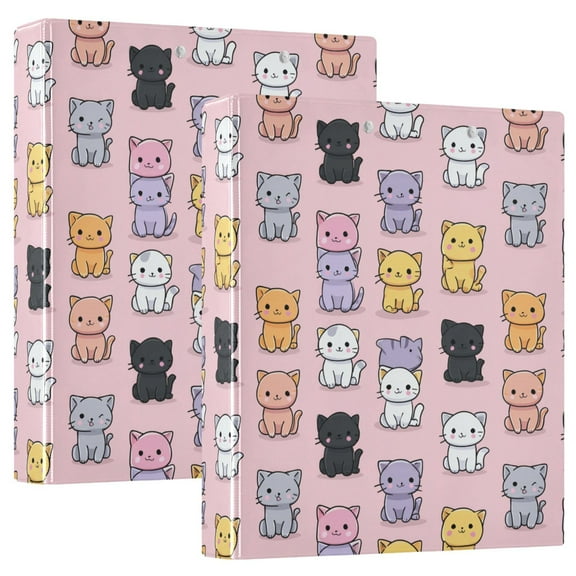 Three Ring Binder Cute Cats in Various Colors 1.5 Inch Round Binder D-Rings for Office Supplies and More
