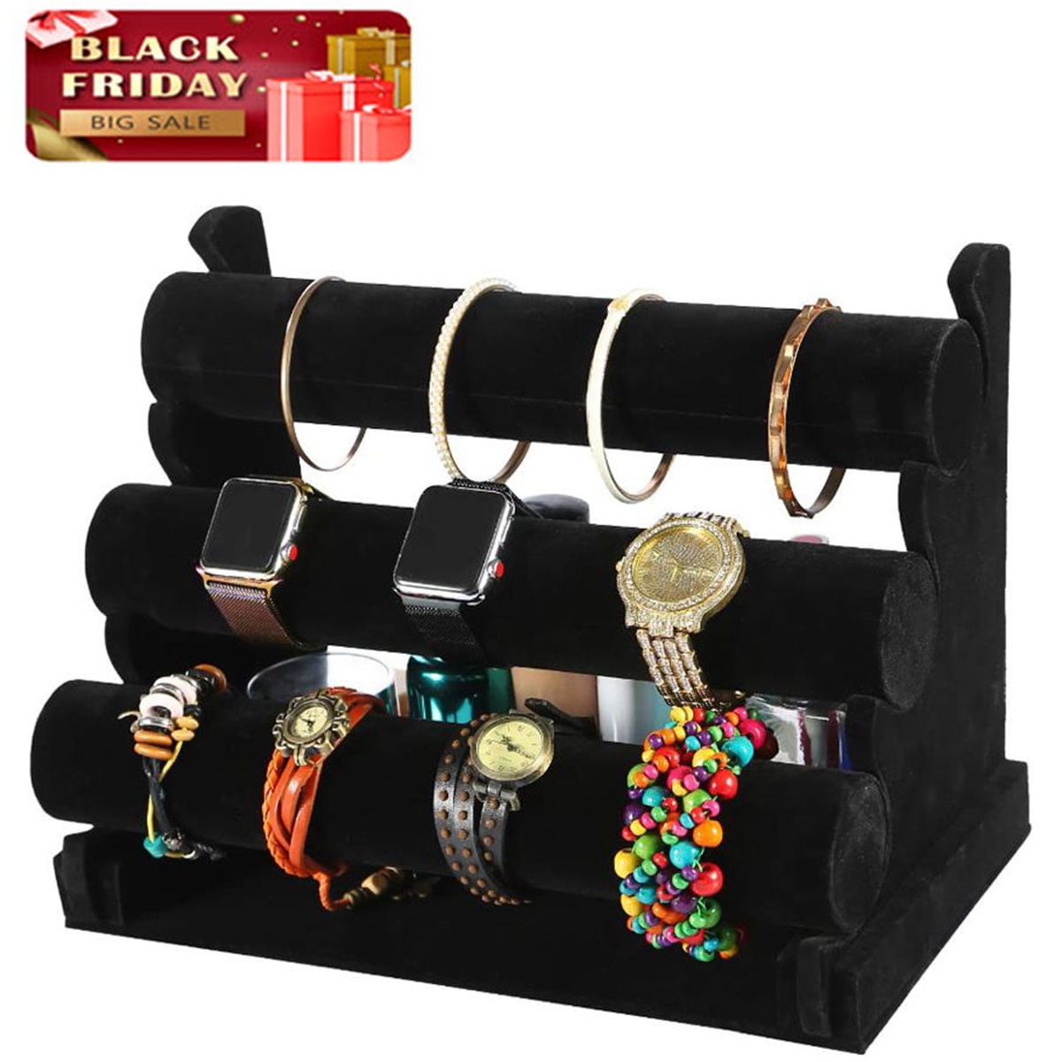 PinkSheep 3 Tier Jewelry Organizer Display Stand, T-Bar Velvet Bracelet Necklace Holder Stand
