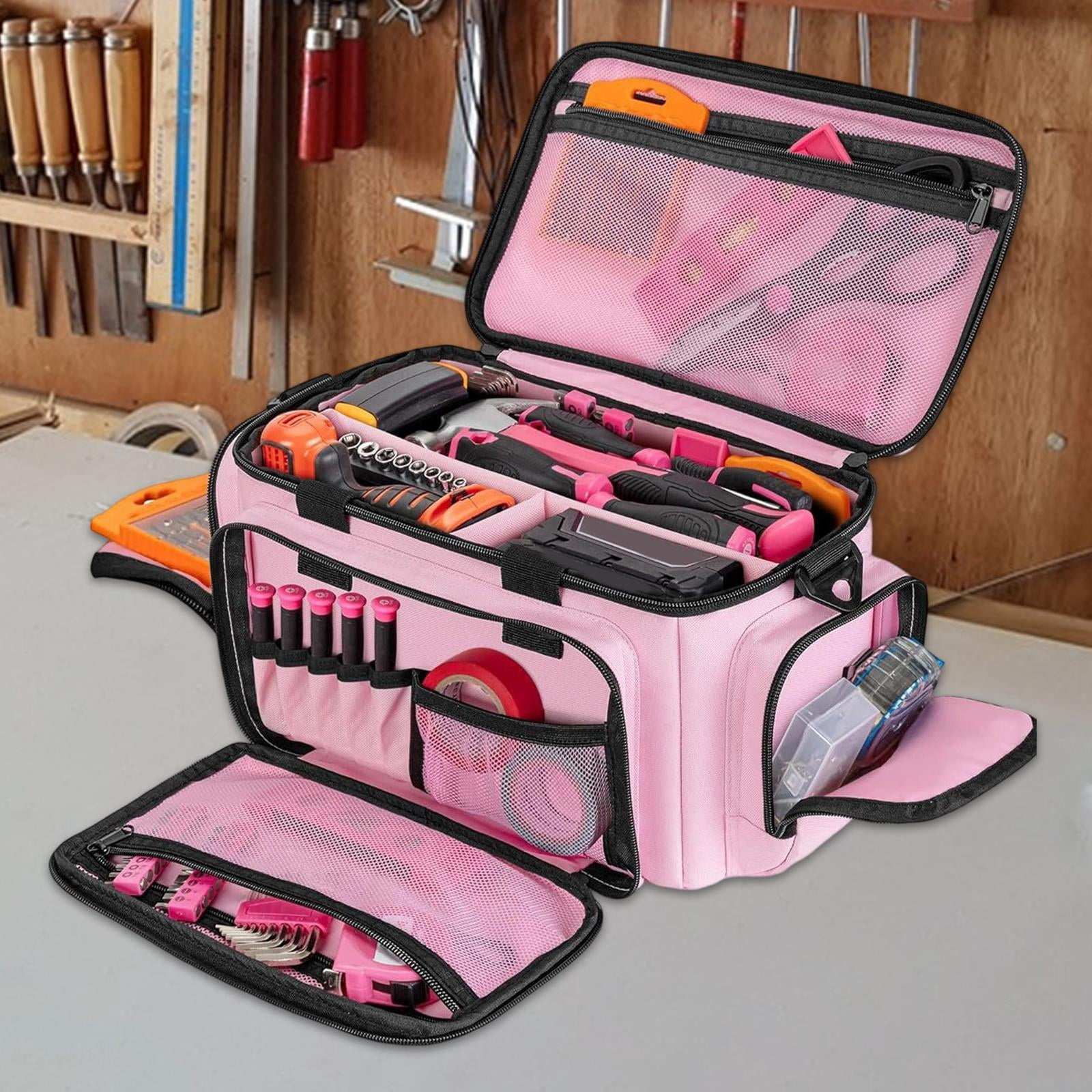 CarpNettore Pink Tool Bag for Women 13 inch Office Wide Mouth Girls Womens Tool Tote Bag