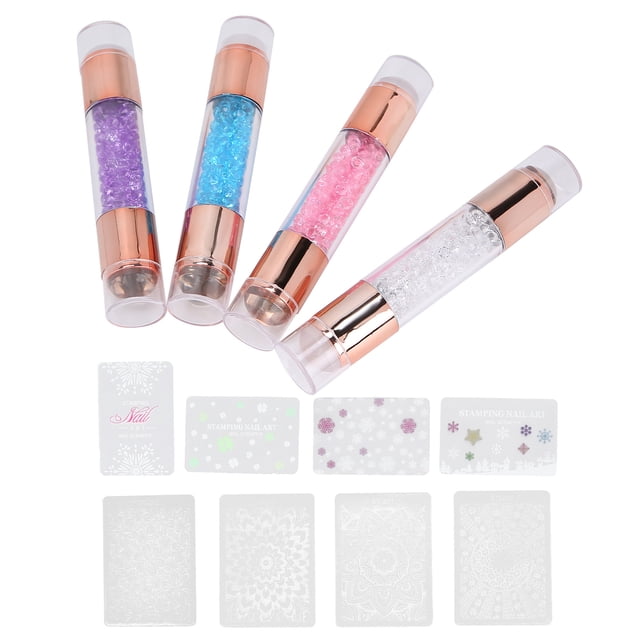Placas de Estampado de Manicura, 4sets Coloridos Diamantes de IMitación Exiqiusite Kit de Estampilla de Unas Raspador para el Hogar Para El Salón