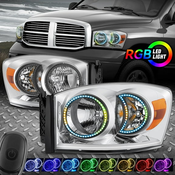 Nuvision for 06-09 Dodge Ram 1500 2500 3500 RGB LED DRL Headlight Lamps Chrome/Amber