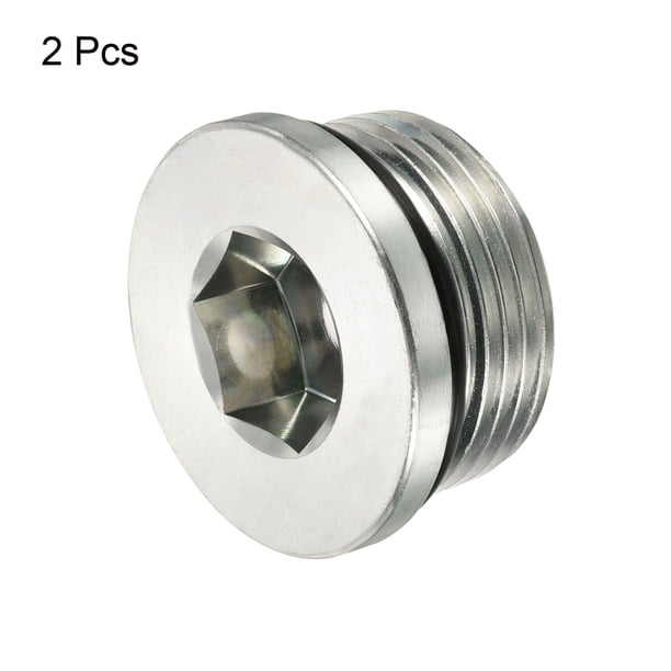 4-Pack SAE 1-1/16-12 UNF Pipe Plugs - Carbon Steel Hex Head Plugs With O-Rings For Pipe Ends & Drains
