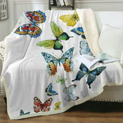 Blessliving White Butterfly Unicorn Fleece Long Plush Blanket for Bed Sofa Couch,Size 50" x 60"