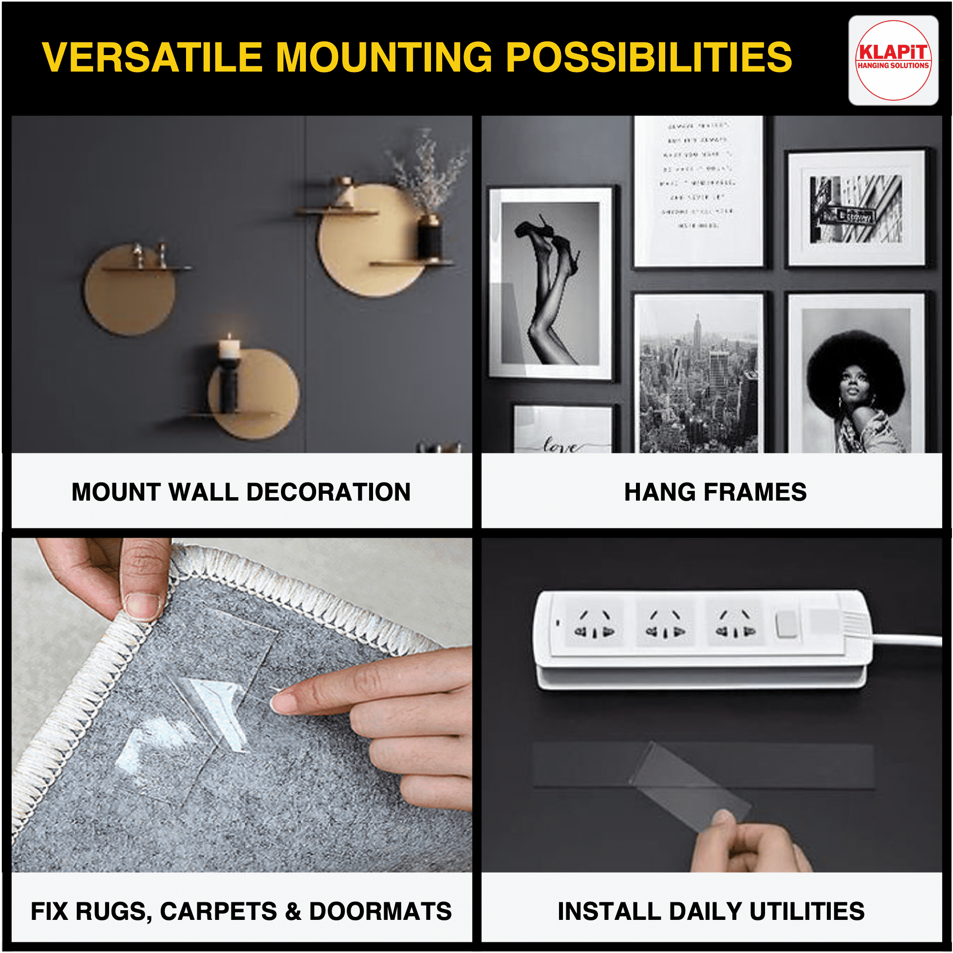KLAPiT Super Tape Double-Sided Mounting Tape, Holds up to 500 lb, 33 feet, 1 Pc pack for Home & Office