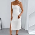 thumbnail image 5 of Bodycon Cocktail Party Dresses for Women Spaghetti Strap Split Twist Back Formal Backless Cami Dress White, XS, 5 of 7