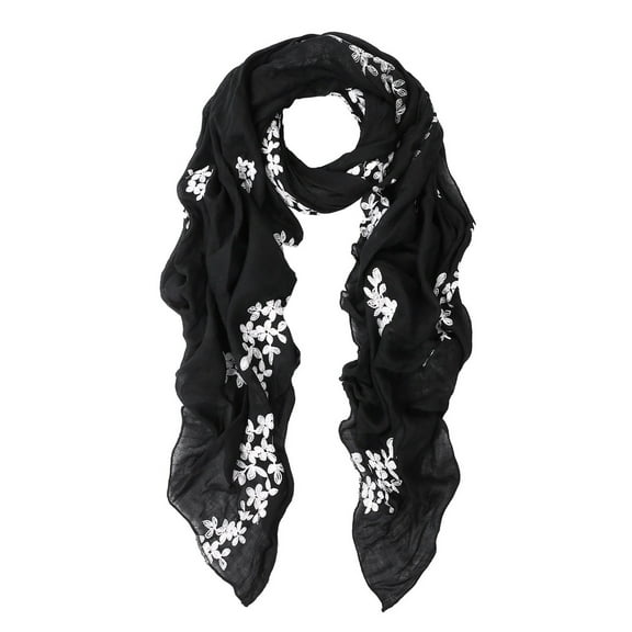 Premium Elegant Lace Cherry Blossom Floral Embroidered Scarf Wrap