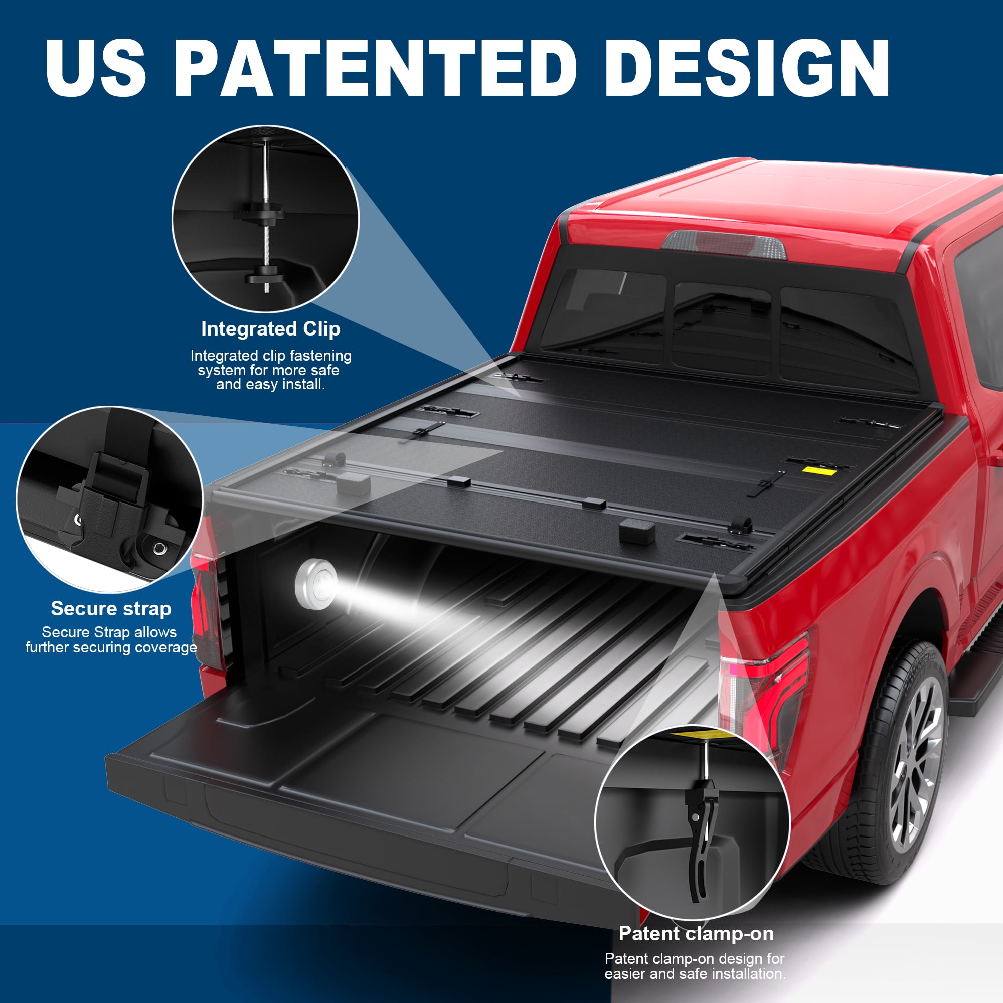 MOSTPLUS FRP 6FT 4-Fold Hard Truck Tonneau Cover for 1983-2011 Ford Ranger Truck Bed On Top Quad Fold
