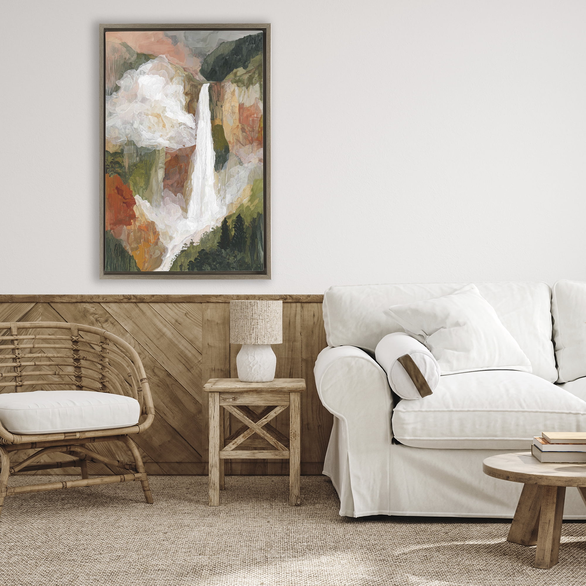 Stupell Industries Mountain Waterfall Landscape Brown Framed Floater Canvas Wall Art, design by Chromatic Storm Studio