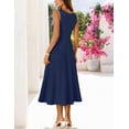 thumbnail image 3 of Merokeety Womens Summer Dresses Pleated Square Neck Cocktail Work Midi Dress Navy s, 3 of 9
