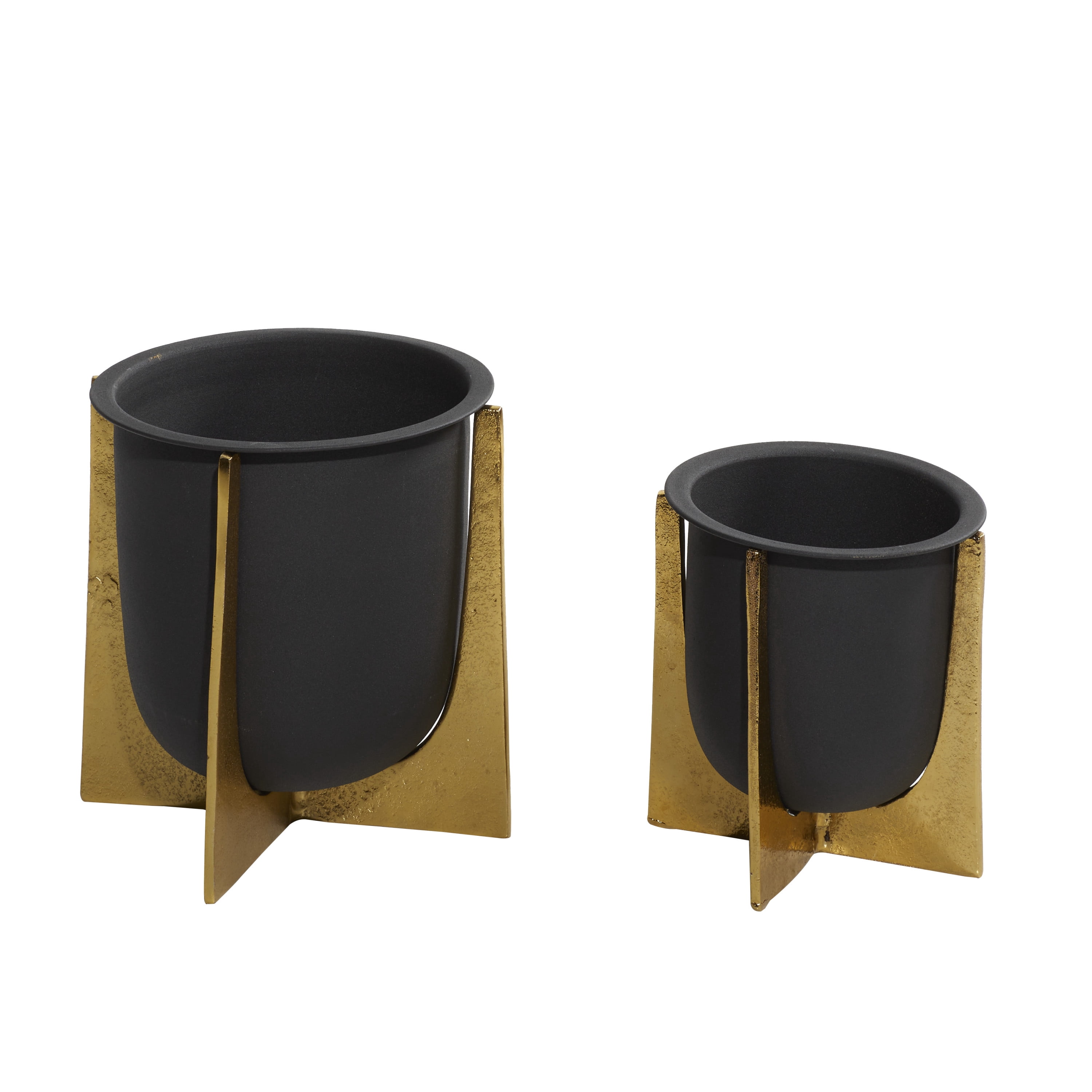 DecMode 9", 7"H Indoor Outdoor Black Metal Planter with Removable Gold Stand (2 Count)