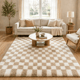 thumbnail image 3 of ZRSDIXK 5'x8' Rugs for Living Room, Fluffy Soft Rugs Carpets for Living Room Bedroom High-Plie Washable Checkered Rugs, Beige & White, 3 of 12