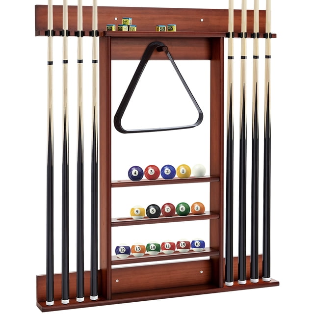 Patiojoy Wall-Mounted Billiard Pool Cue Rack Pool Sticker Holder for Storing Cues & Pool Table Equipment Accessories Brown