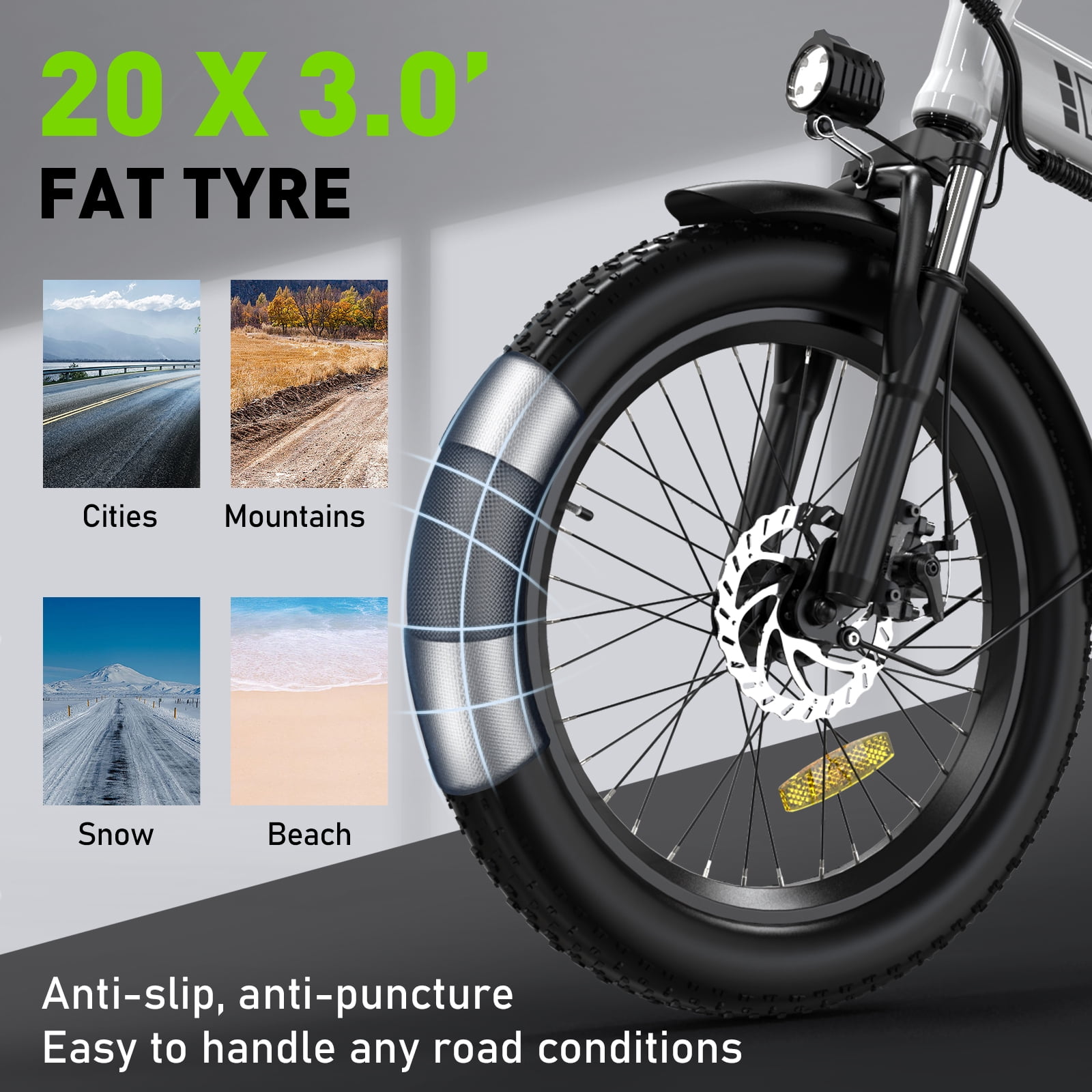 COLORWAY 20”X3.0 Fat Tire Electric bicycles, Foldable Mountain Snow Beach Electric bike ebike with 500W/36V/13Ah Battery, Shimano 7-Speed e bicycle