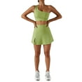 thumbnail image 5 of Women's Tennis Skirts Top Set Stretch High Waisted Golf Skorts Skirt One Shoulder Sports Bra Running Workout Activewear, 2 Piece M Green, 5 of 8
