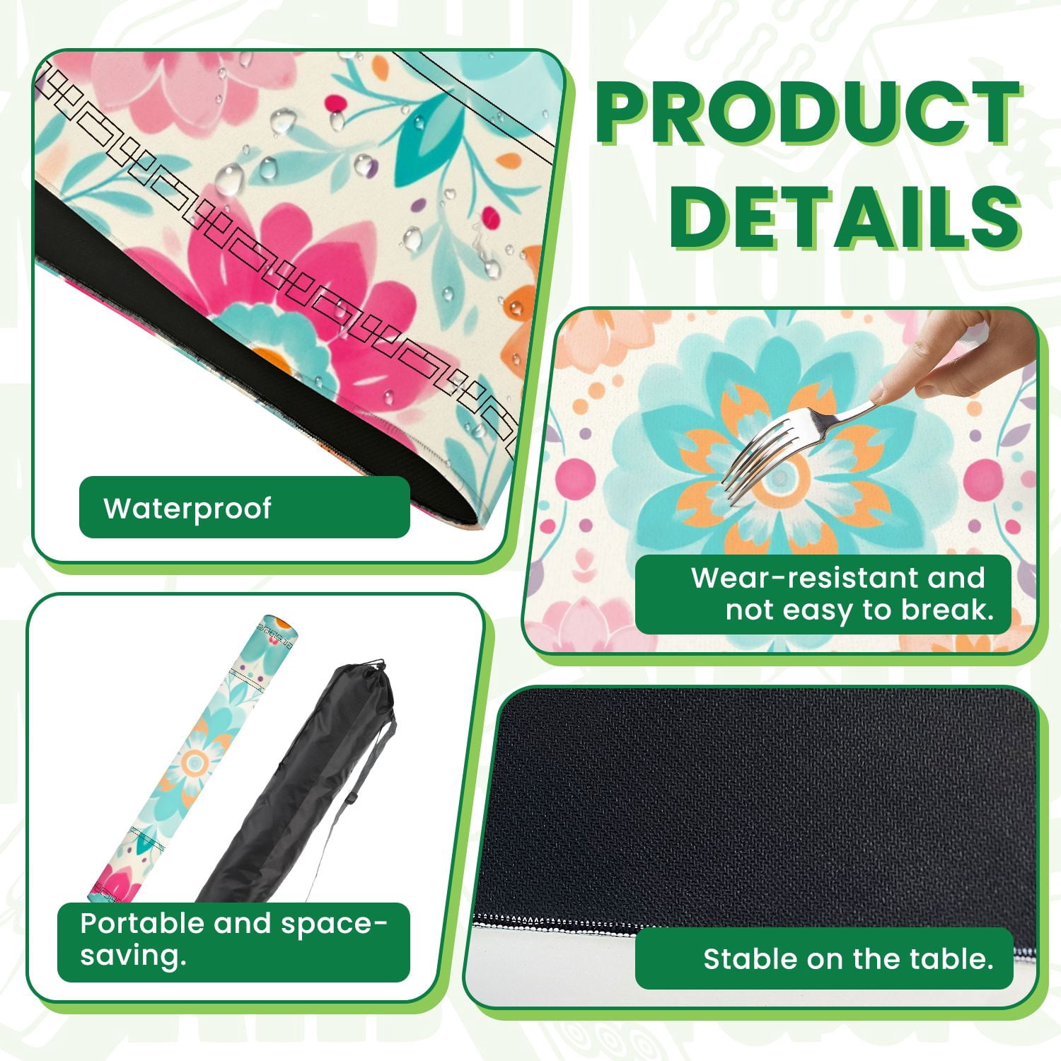 Mahjong Mat 31.5" x 31.5" Colorful Floral Retro Folk Art Design Non-Slip Noise Reduction American Mahjong Tiles Table Cover for Dominoes Poker Card Board Games Gift