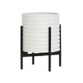 thumbnail image 2 of Ribbed Metal Planter Pot With 4-Leg Black Metal Base - White - 14.75"H x 11.75"W, 2 of 4