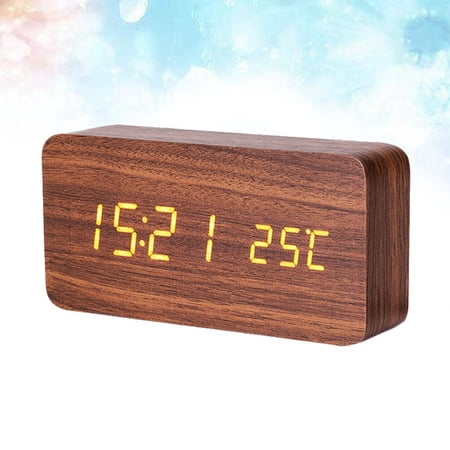 Eco Friendly Wooden LED Electronic Clock with Acoustic Sensor and Alarm Brown
