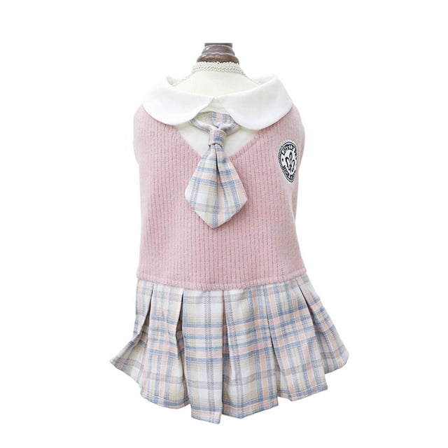 Vêtements pour Animaux Robe Élégante à Carreaux pour Petits Chiens et Adorable Robe à Cravate pour Chat pour Usage Intérieur Extérieur