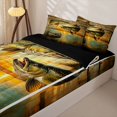 thumbnail image 3 of Manfei Rustic Pike Fish Zipper Full Size Comforter Sets with Fitted Sheet and 2 Pillowcases, Countryside Lake Boat Zipper Bedding Set, Golden Brown, Black Reversible, 4-Piece, 3 of 7