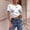 White, variant on Womens Summer Tops Womens Summer Tops Women Halloween Gothic Skeleton Print Distressed Crop Top Short Sleeve Round Neck Casual Tee For Fall Spring L