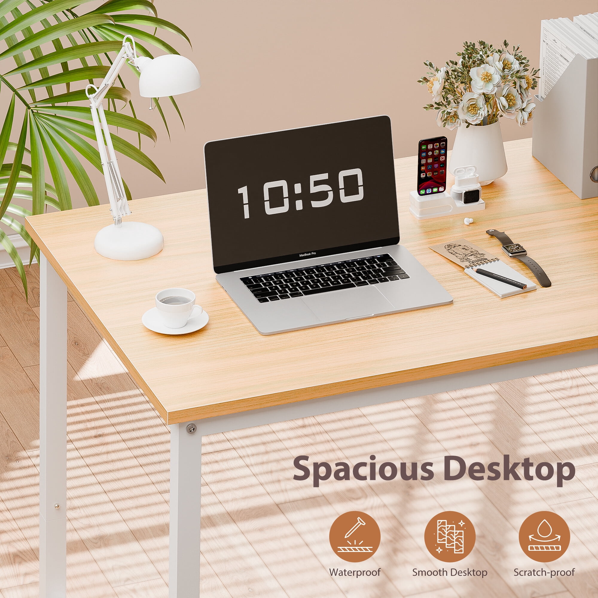 ZenSports 55 inch Large Computer Desk Home Office MDF Study Desk Workstation Natural