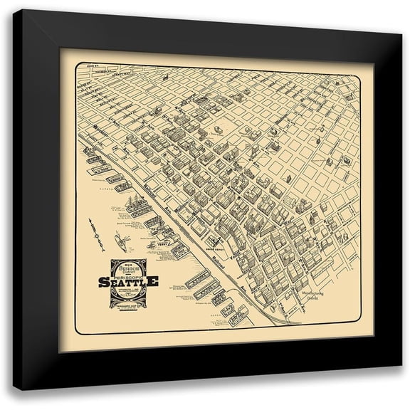 Tulloch 13x12 Black Modern Framed Museum Art Print Titled - Business District Seattle Washington - Tulloch